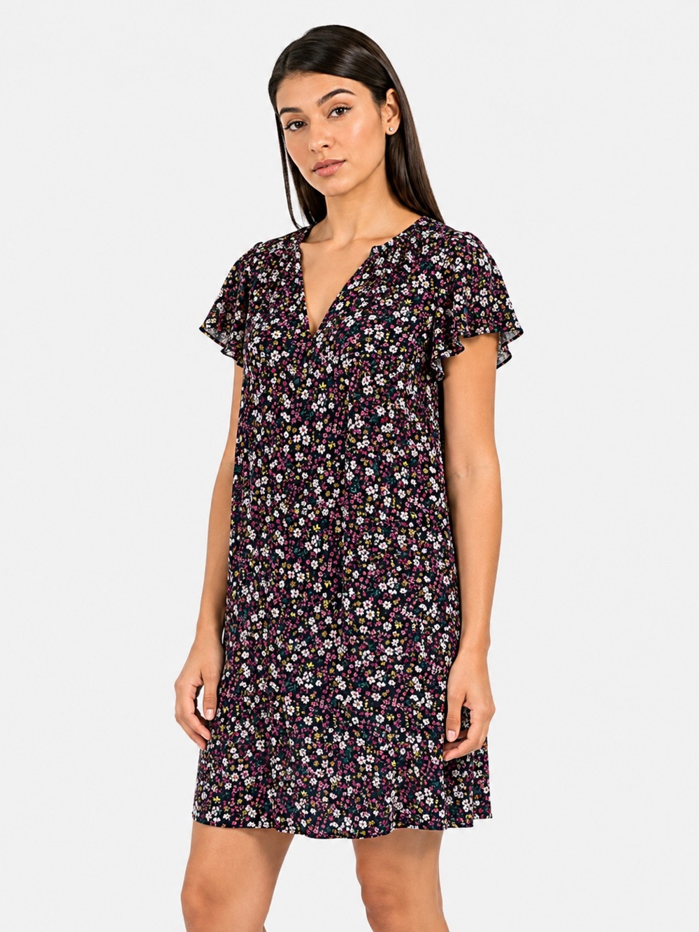 💖XXL NWOT GAP Black, Navy, Pink, & White floral print dress, flutter sleeve